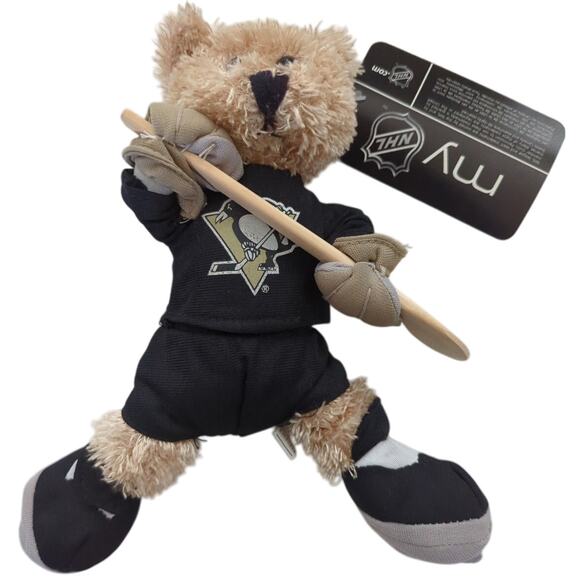 NHL Pittsburgh Penguins 10" Stuffed Hockey Bear With Wooden Hockey Stick - Picture 1 of 7
